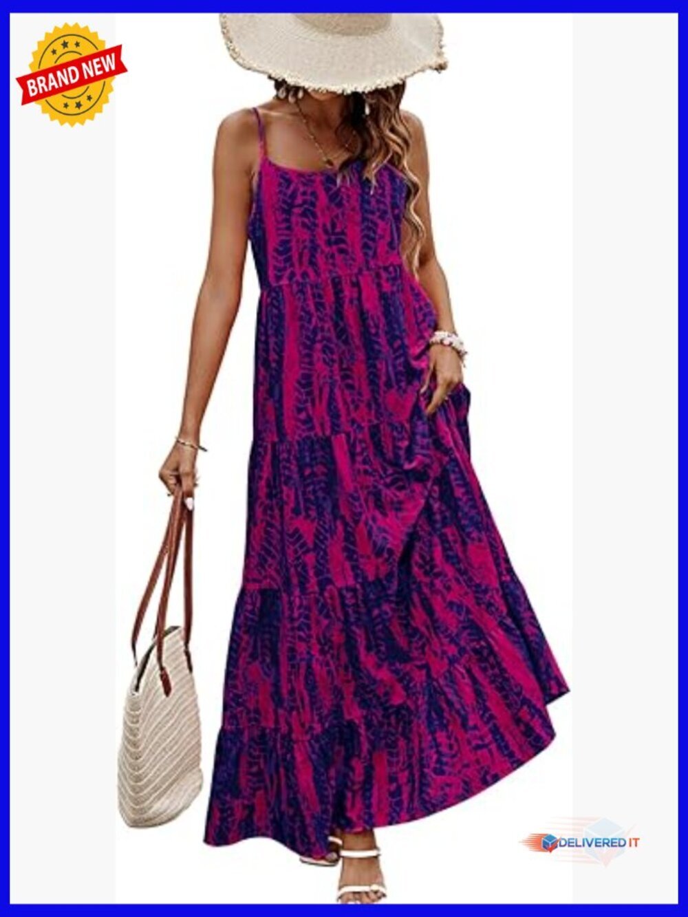 Spaghetti Strap Floral Maxi Dress with Pockets Boho Sundress